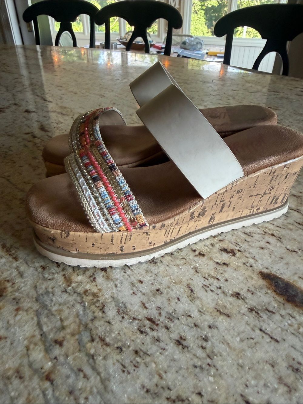 Jellypop Wedge Slide Sandals with Beaded Straps - Multicolor
